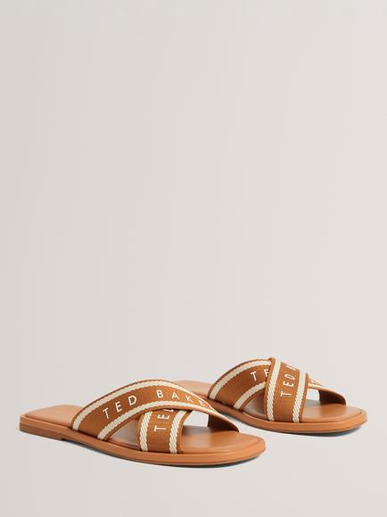 Ted Baker Ashika Cross Strap Logo Sandals, Brown - view 2, Brown