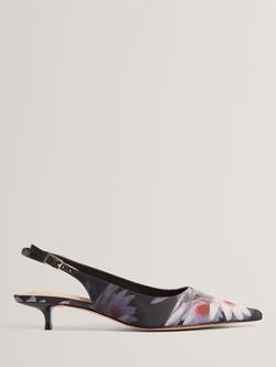 Ted Baker Liiya Floral Kitten Heel Court Shoes, Black/Multi, Black/Multi