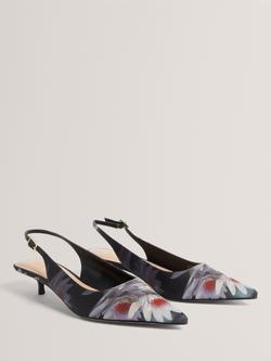 Ted Baker Liiya Floral Kitten Heel Court Shoes, Black/Multi - view 2, Black/Multi