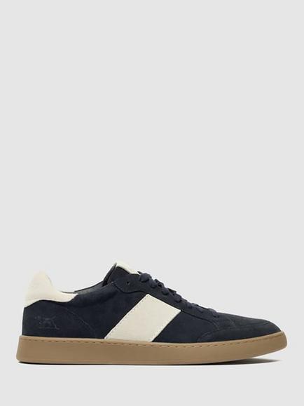Rodd & Gunn Saxon Lace Up Suede Trainers, Navy/Stone