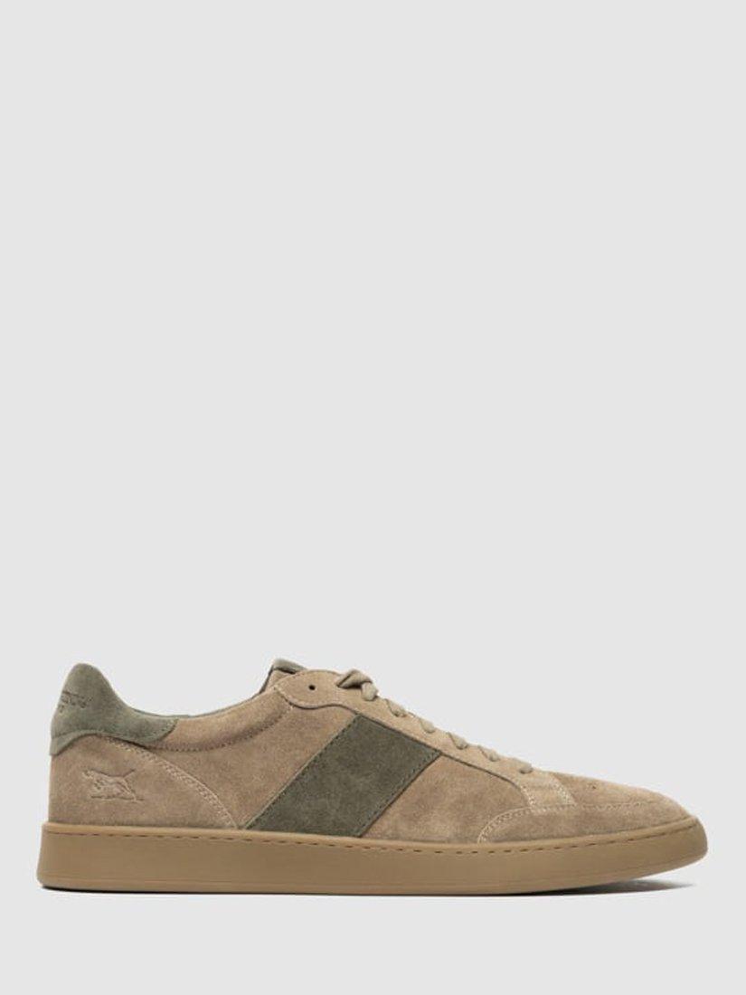 Product image 1 of 10, which shows Rodd & Gunn Saxon Lace Up Suede Trainers, Stone/Olive, 6
