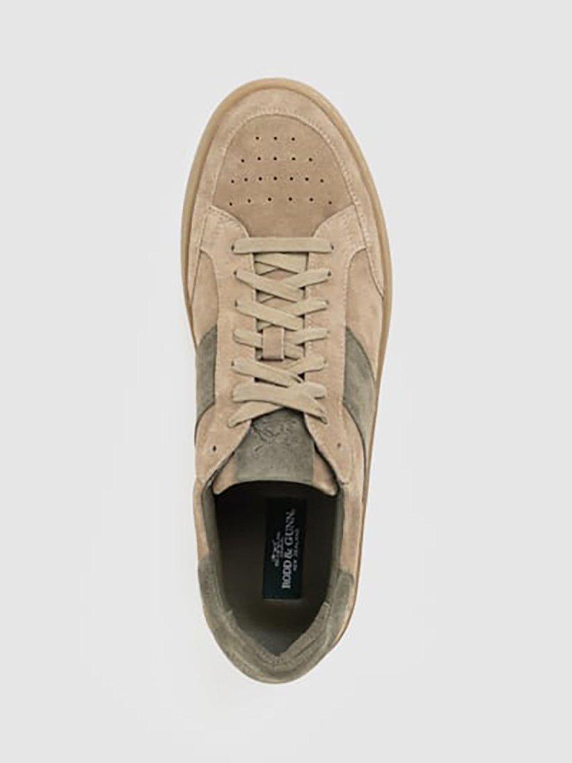 Product image 7 of 10, which shows Rodd & Gunn Saxon Lace Up Suede Trainers, Stone/Olive, 6