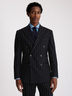 Moss Tailored Fit Stripe Double Breasted Suit Jacket, Navy, Navy