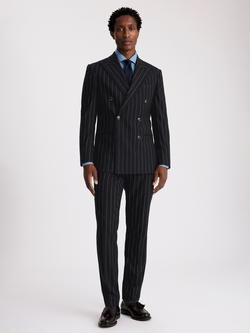 Moss Tailored Fit Stripe Double Breasted Suit Jacket, Navy - view 2, Navy