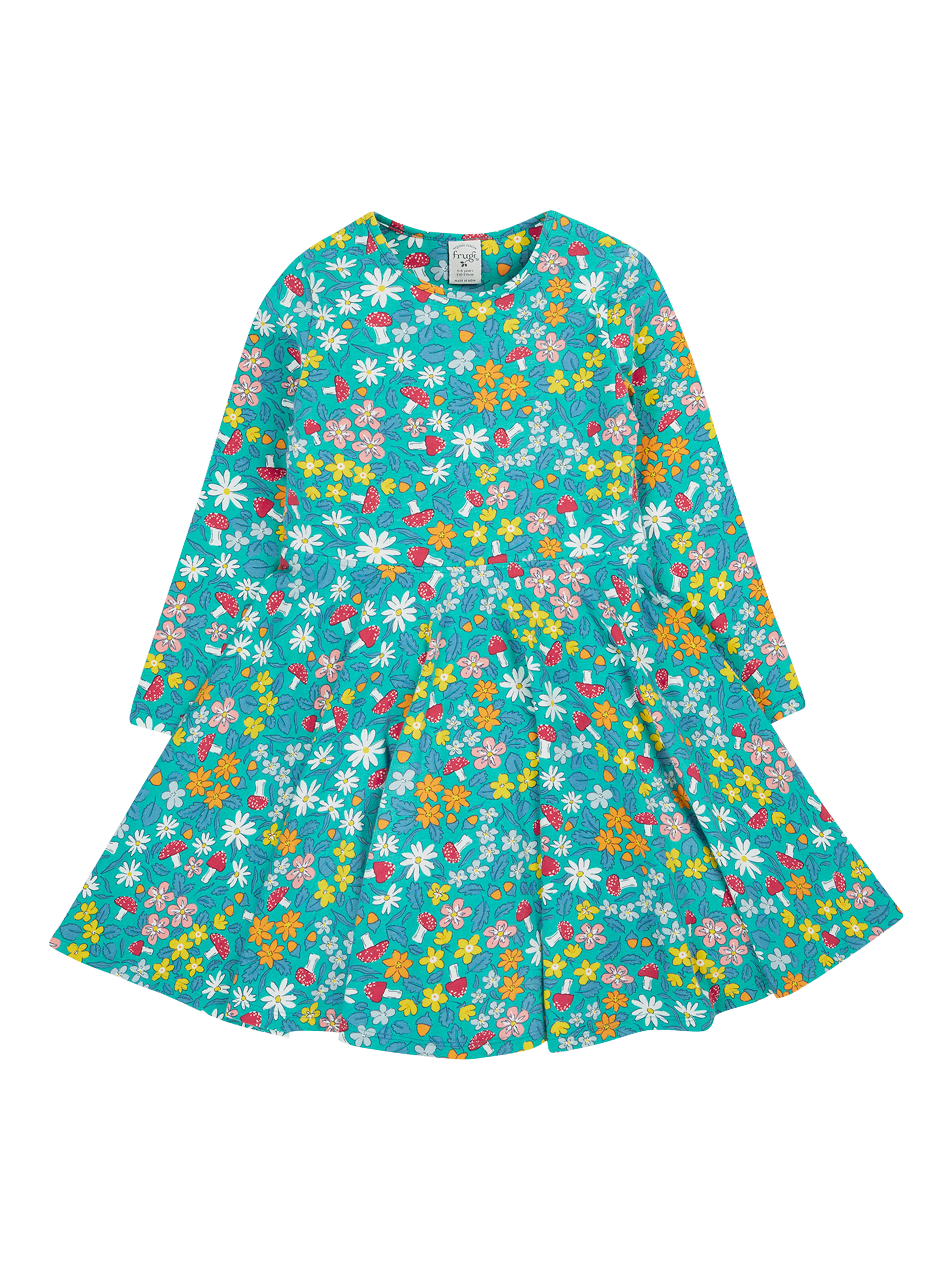 Product image 1 of 5, which shows Frugi Kids' Sofia Skater Cotton Blend Dress, Wild Woods, 10-11 yrs