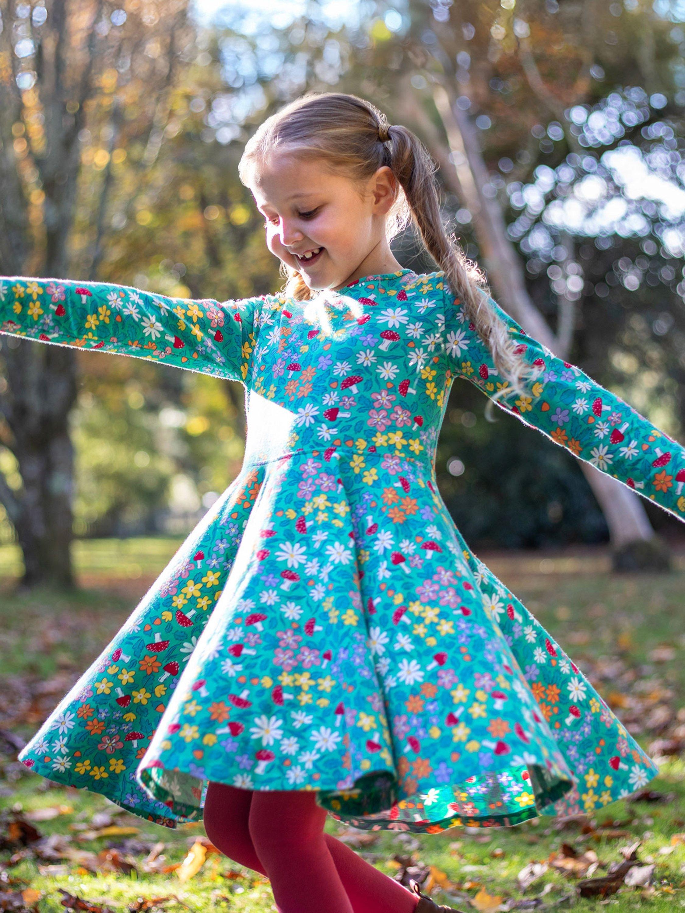 Product image 2 of 5, which shows Frugi Kids' Sofia Skater Cotton Blend Dress, Wild Woods, 10-11 yrs