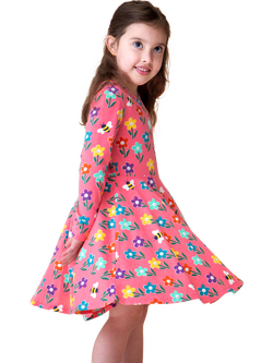 Frugi Kids' Sofia Skater Cotton Blend Dress - view 2, Tulip Fun Flowers