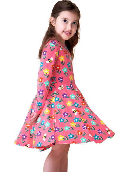 Frugi Kids' Sofia Skater Cotton Blend Dress - view 2, Tulip Fun Flowers