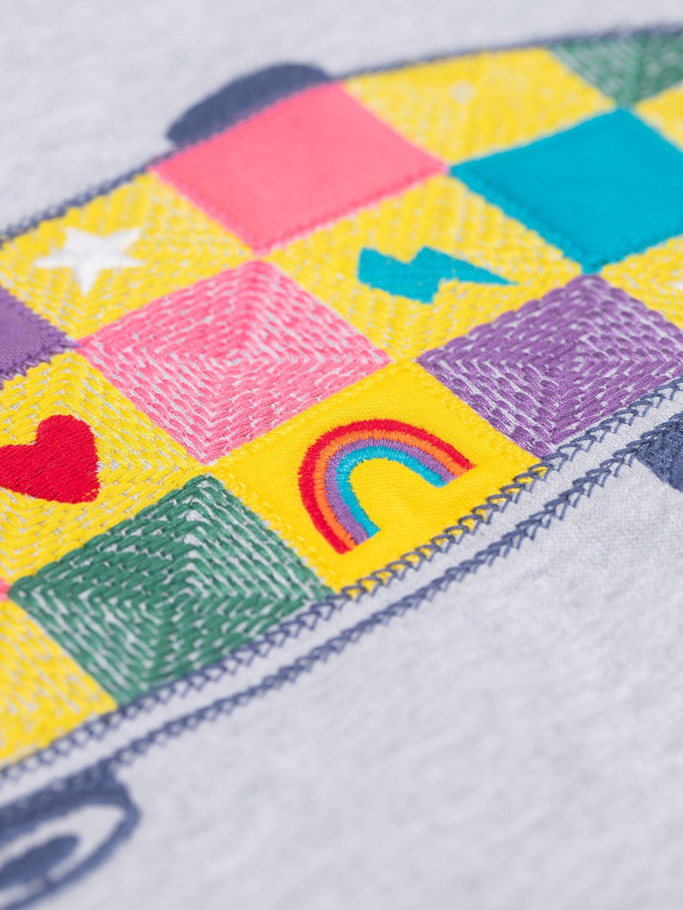 Product image 3 of 3, which shows Frugi Kids' Superb Cotton Stitch Sweatshirt, Grey Marl/Skateboard, 10-11 yrs