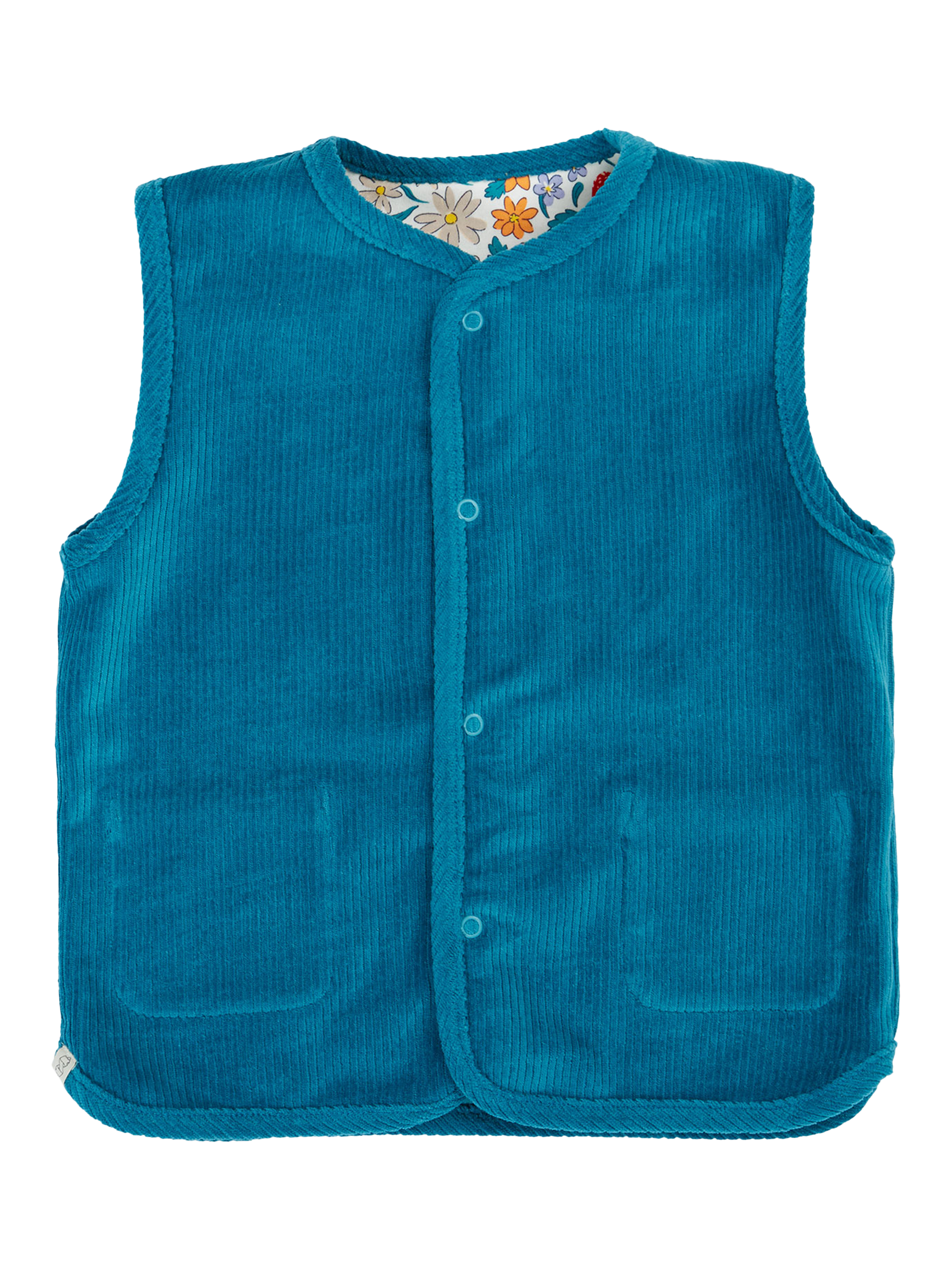 Product image 2 of 5, which shows Frugi Kids' Wynn Reversible Waistcoat, Multi, 0-3 months