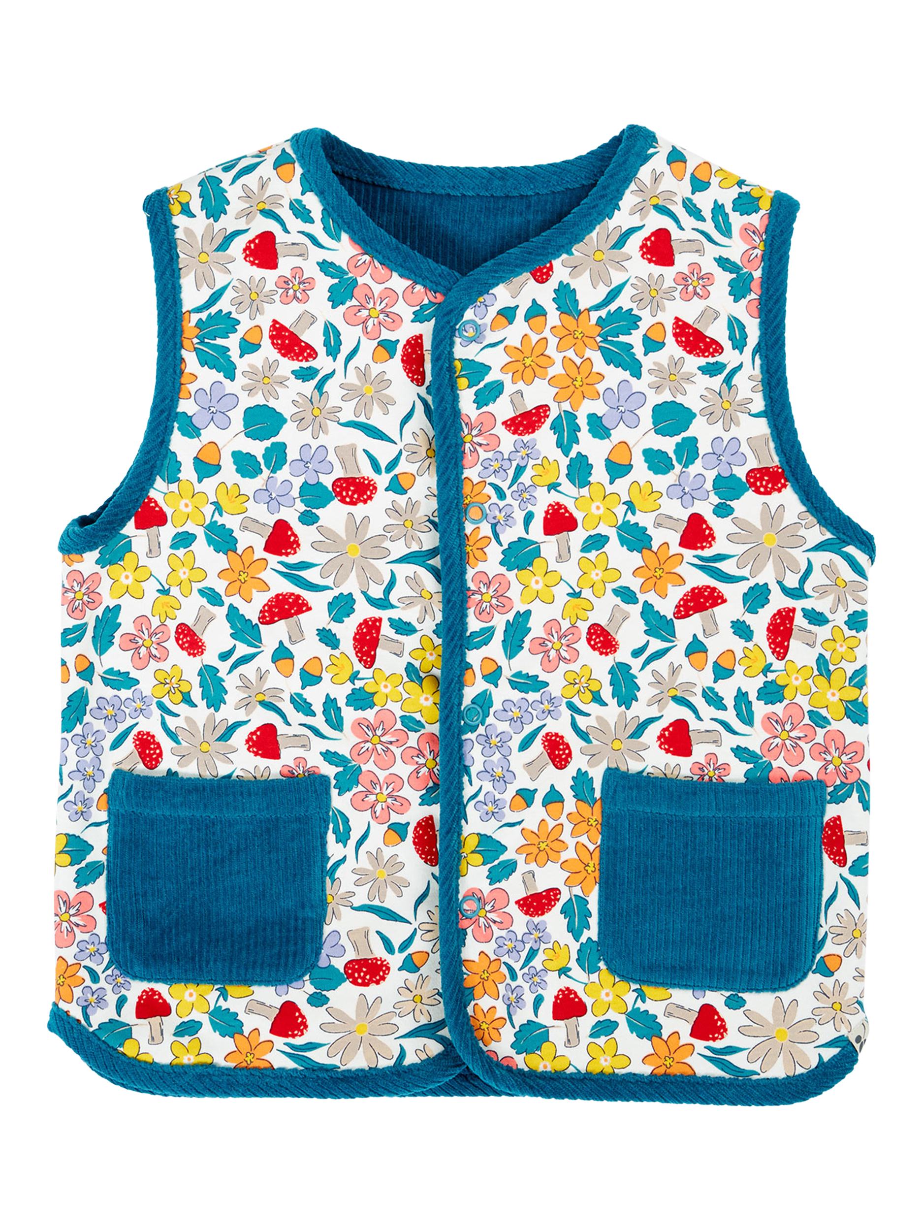 Product image 5 of 5, which shows Frugi Kids' Wynn Reversible Waistcoat, Multi, 0-3 months