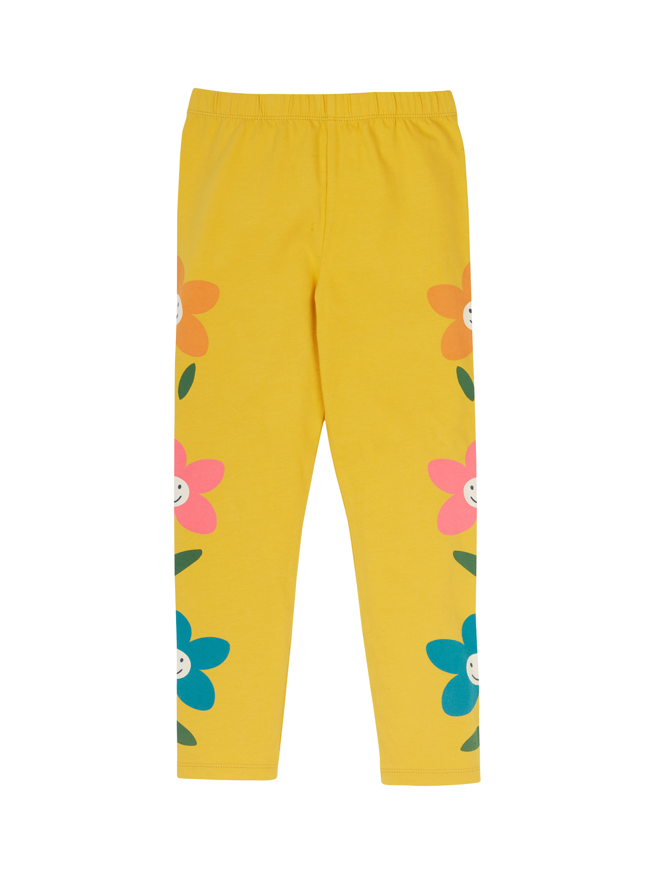 Product image 2 of 4, which shows Frugi Kids' Luana Cotton Leggings, Bumblebee/Flowers, 0-3 mths