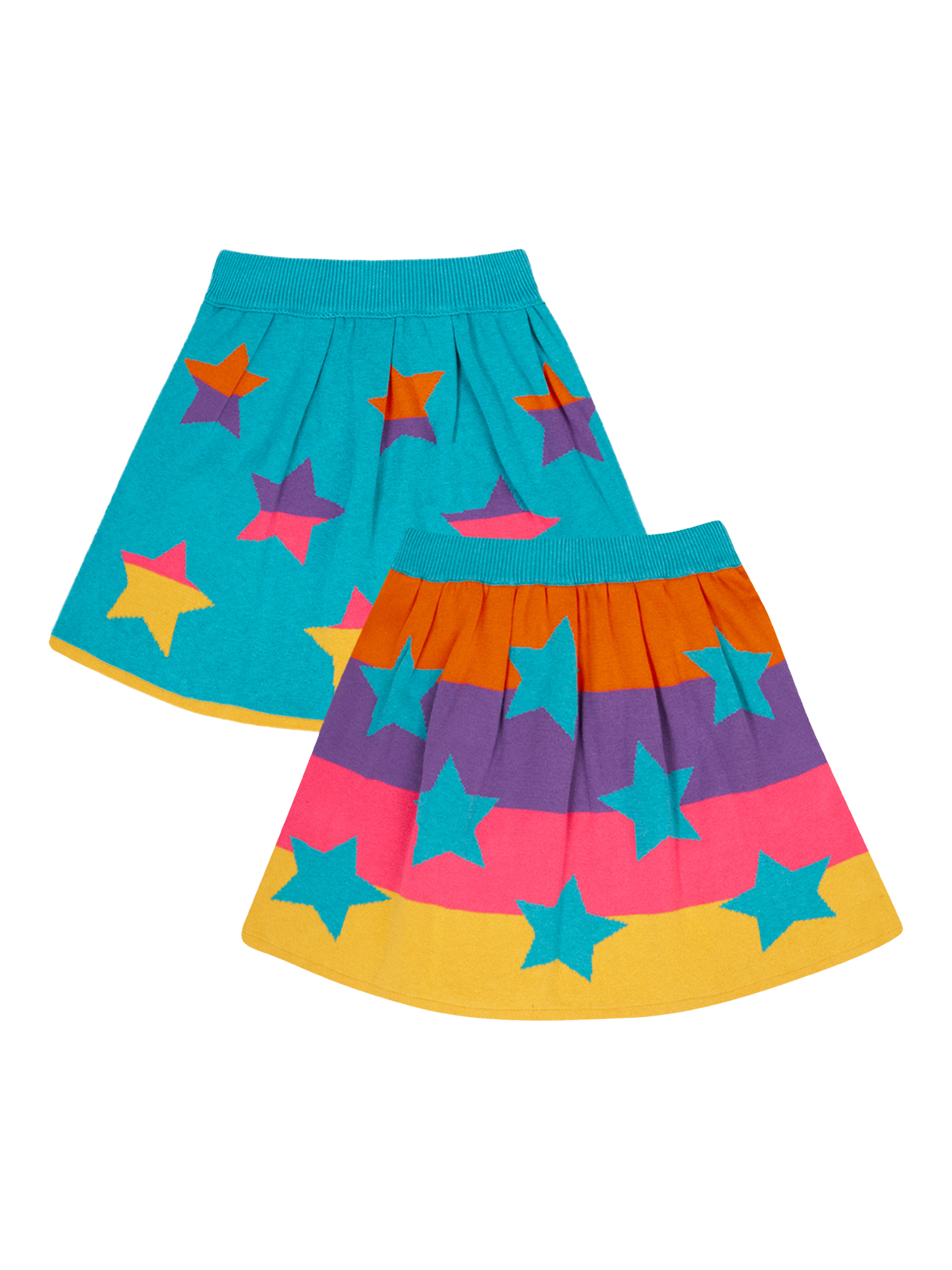 Product image 1 of 11, which shows Frugi Kids' Rory Reversible Skirt, Rainbow Stars, 2-3 yrs