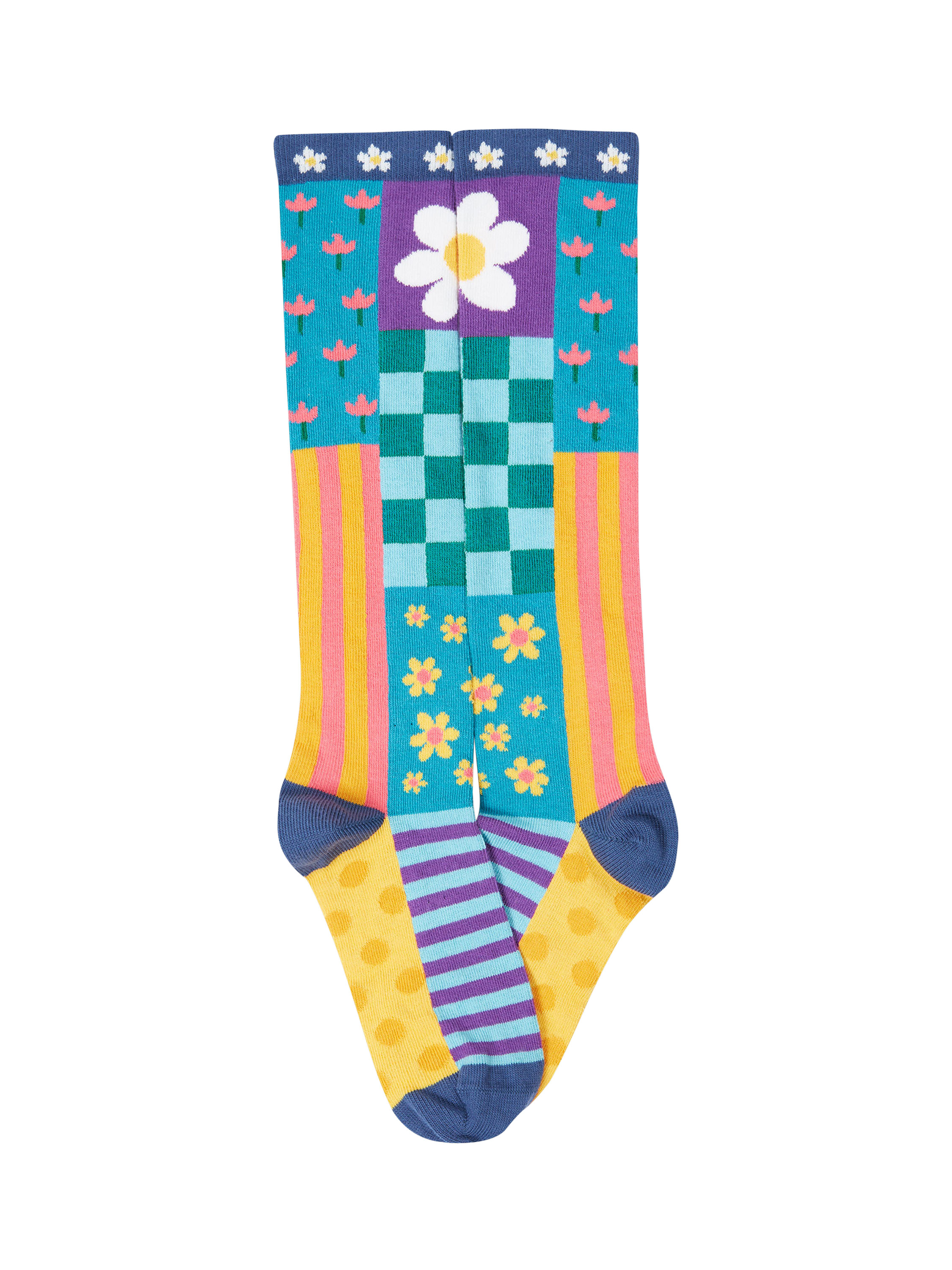 Product image 3 of 5, which shows Frugi Kids' Hygge High Knee Socks, Patchwork Multipack, 13-2