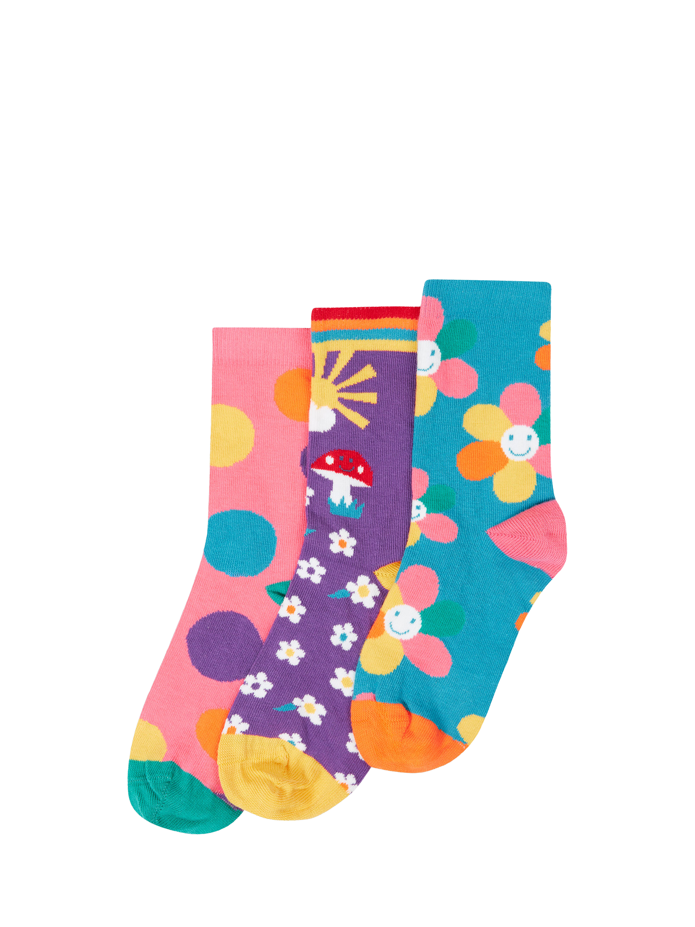 Product image 1 of 7, which shows Frugi Kids' Bright Rock My Socks, Flower Multipack, 13-2