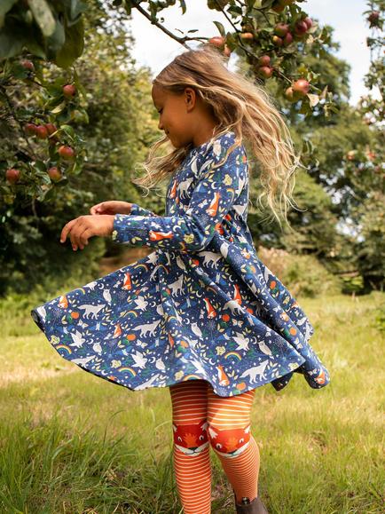 Frugi Kids' Norah Tights, Stripe Fox - view 2, Salamnder Stripe/Fox