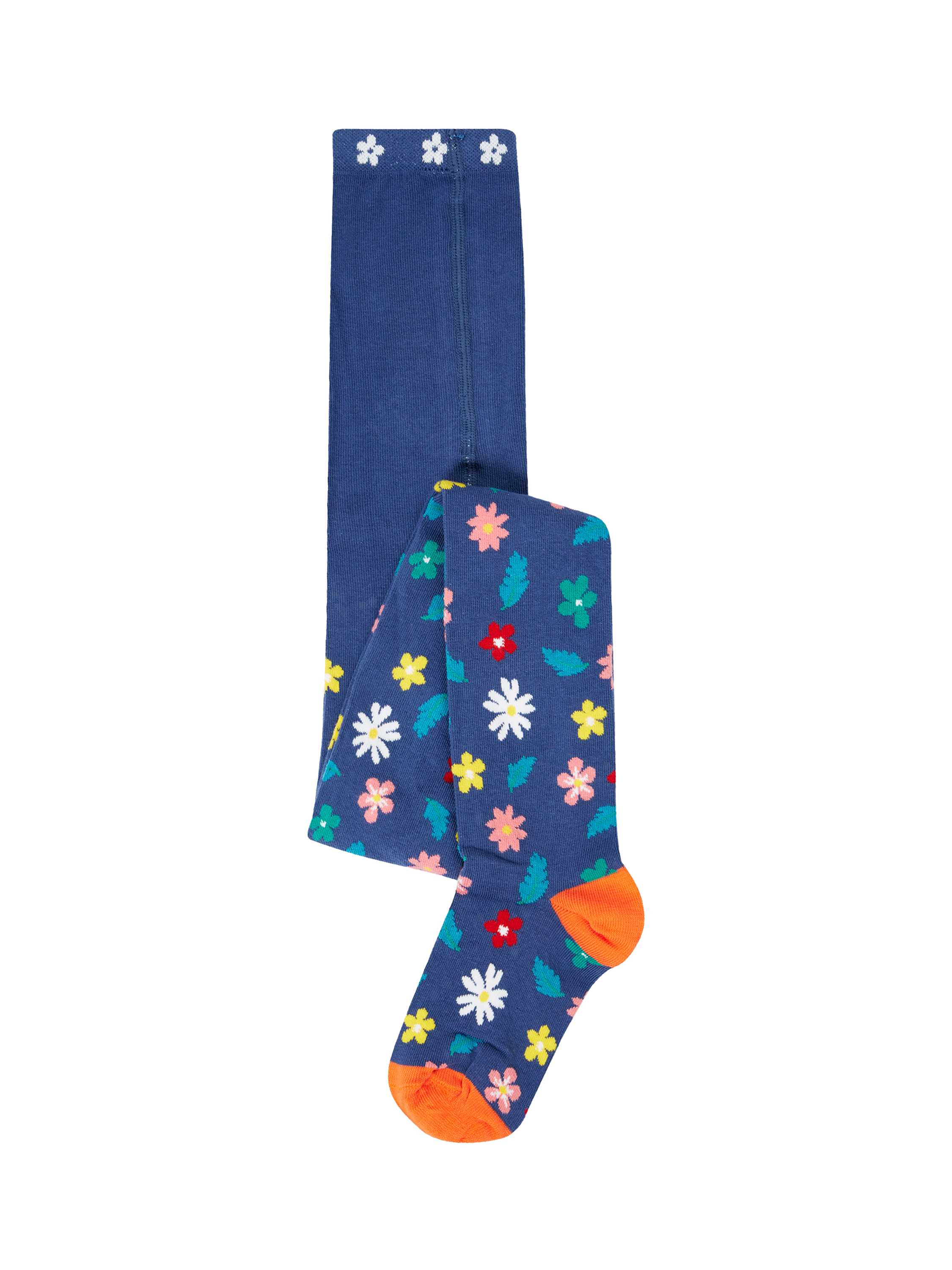 Product image 1 of 4, which shows Frugi Kids' Norah Tights, Navy/Flowers, 2-4 years
