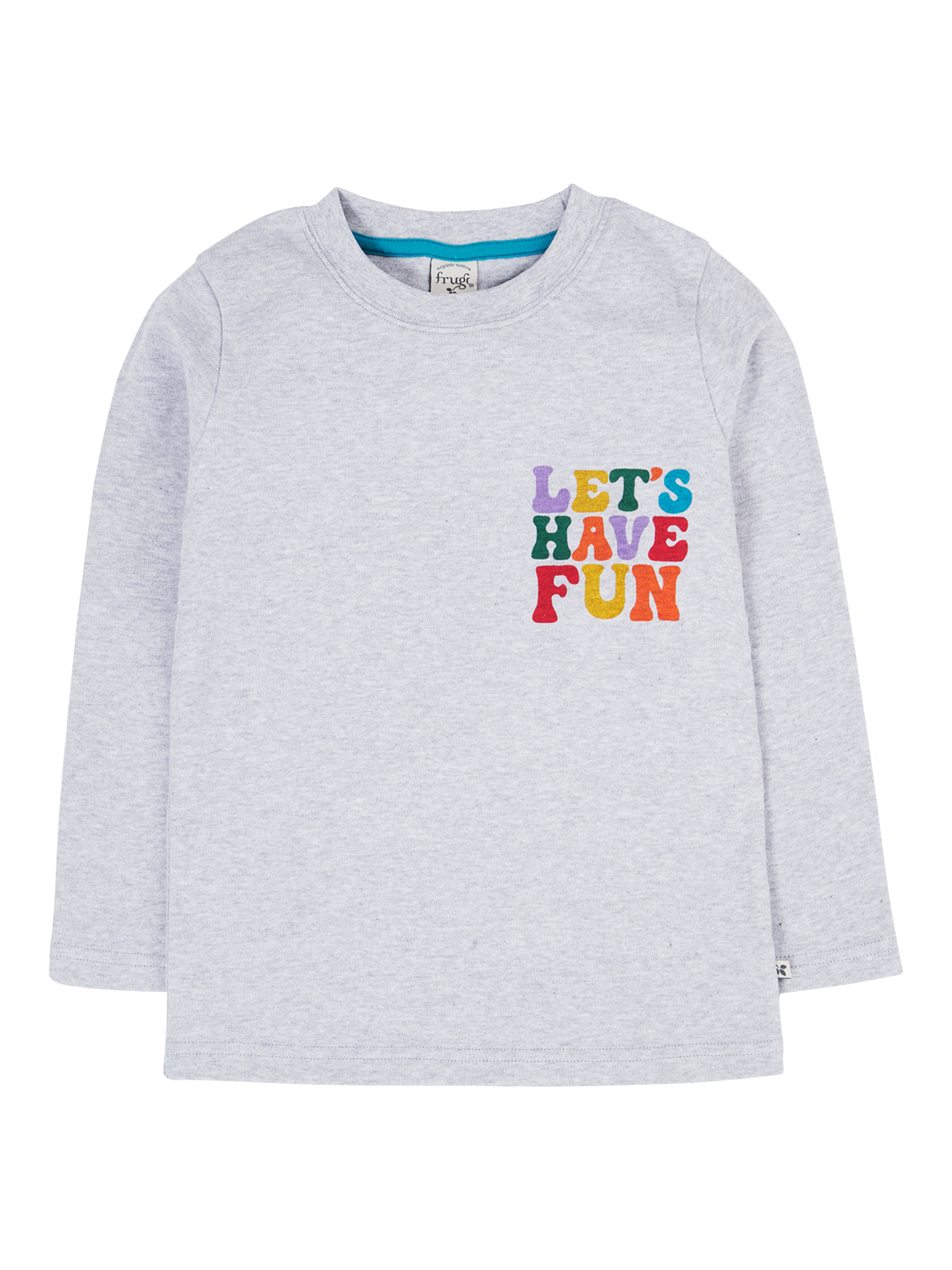 Product image 1 of 4, which shows Frugi Kids' Adventure Printed Cotton Top, Grey Marl/Fun, 10-11 yrs