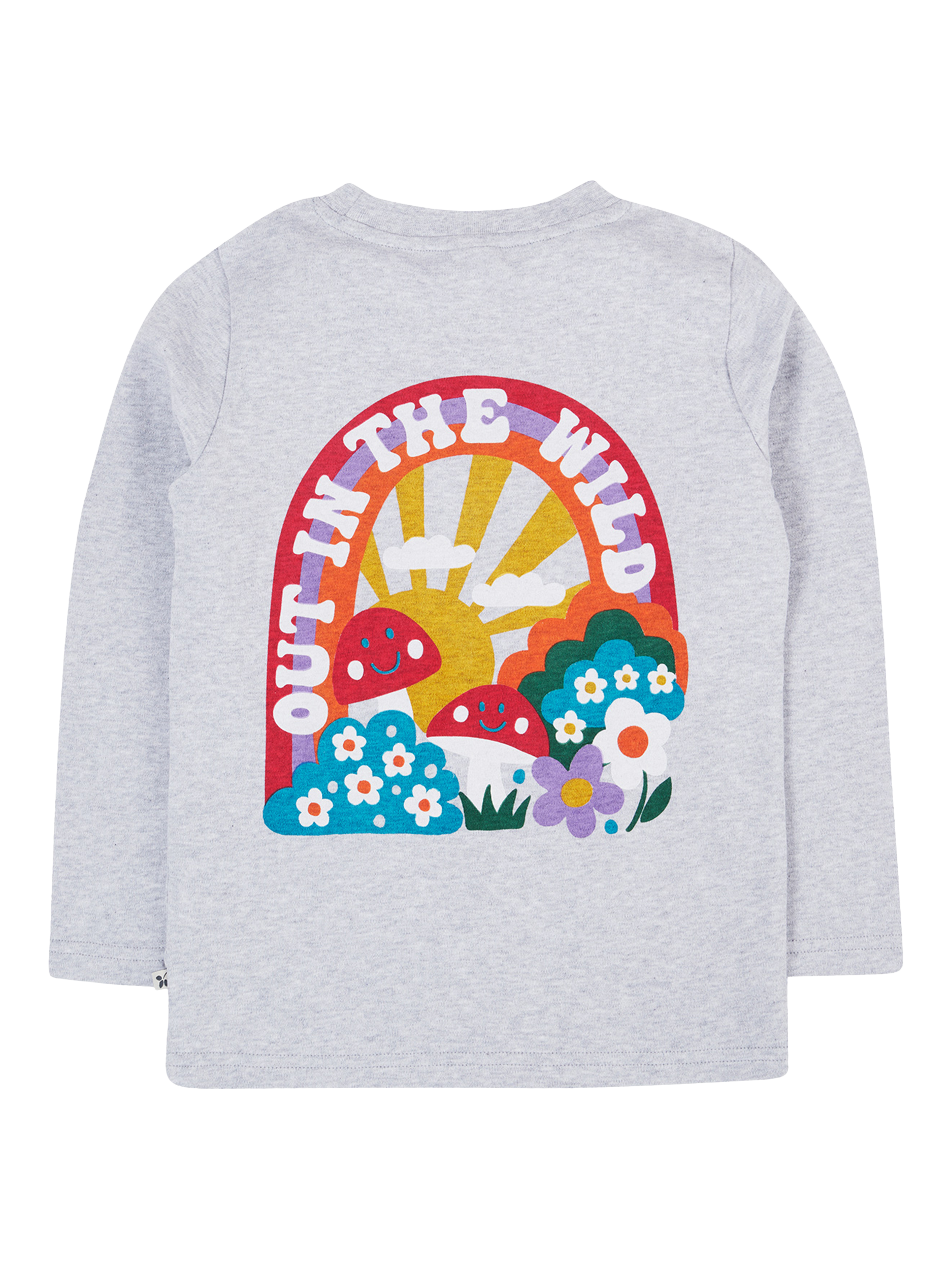 Product image 2 of 4, which shows Frugi Kids' Adventure Printed Cotton Top, Grey Marl/Fun, 10-11 yrs