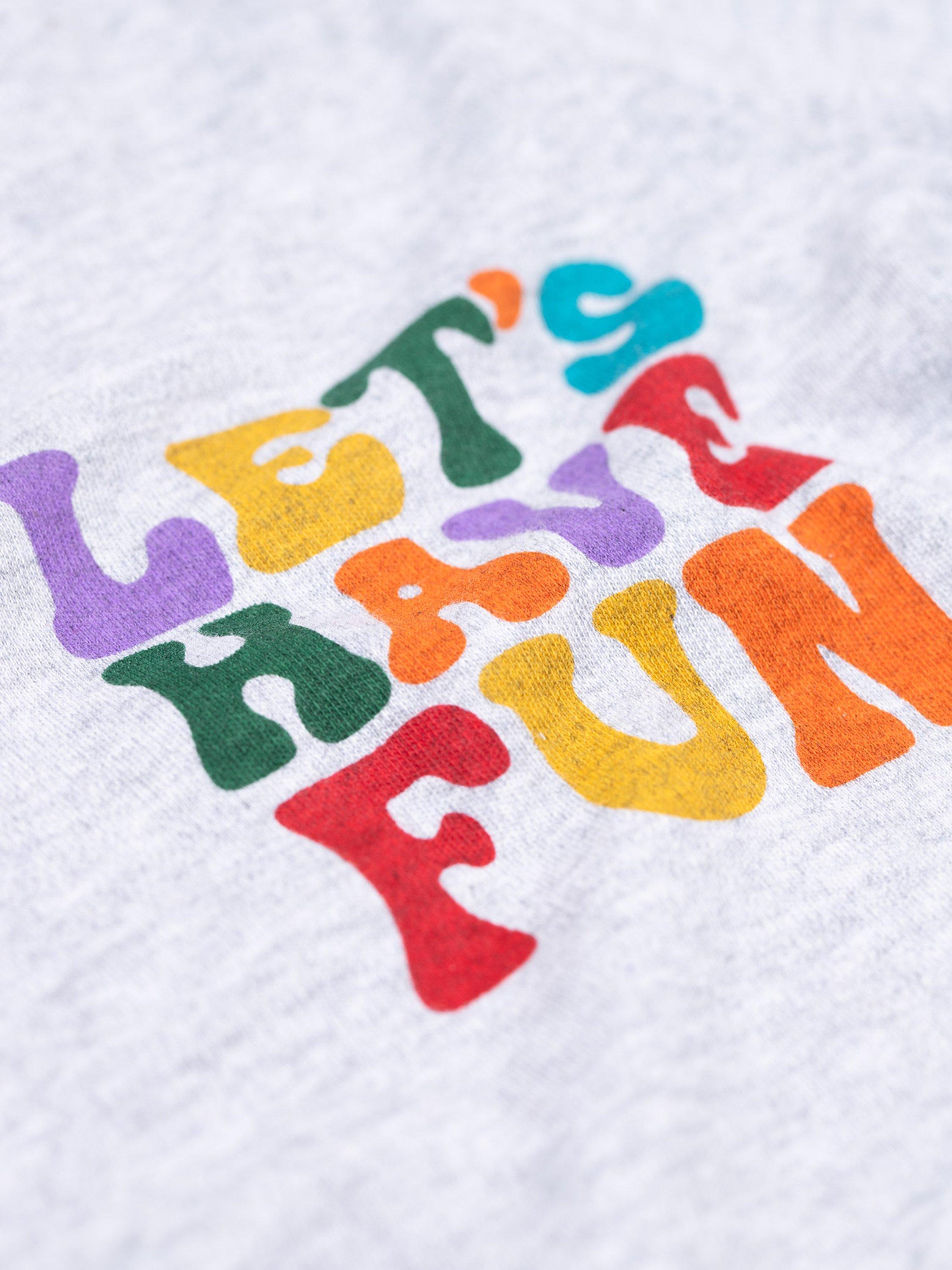 Product image 4 of 4, which shows Frugi Kids' Adventure Printed Cotton Top, Grey Marl/Fun, 10-11 yrs