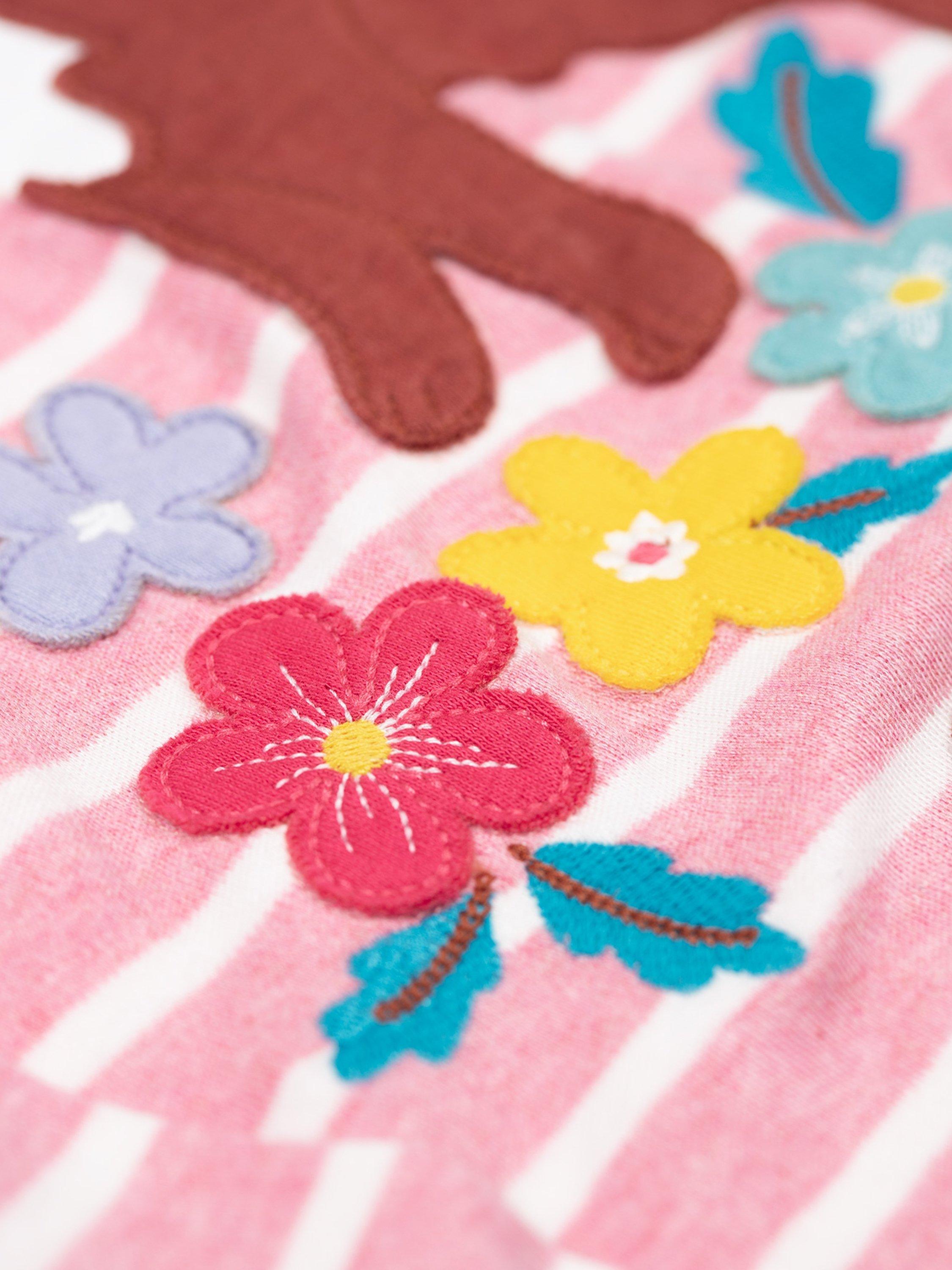 Product image 3 of 3, which shows Frugi Kids' Archer Cotton Blend Applique Top, Pinkstripepinemarten, 0-3 mths