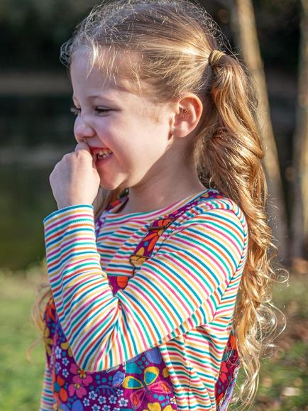 Frugi Kids' Lucia Cotton Long Sleeved Top, Multi Stripe - view 2, Multi Stripe