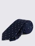 Moss Silk Linen Blend Polka Dot Tie, Blue