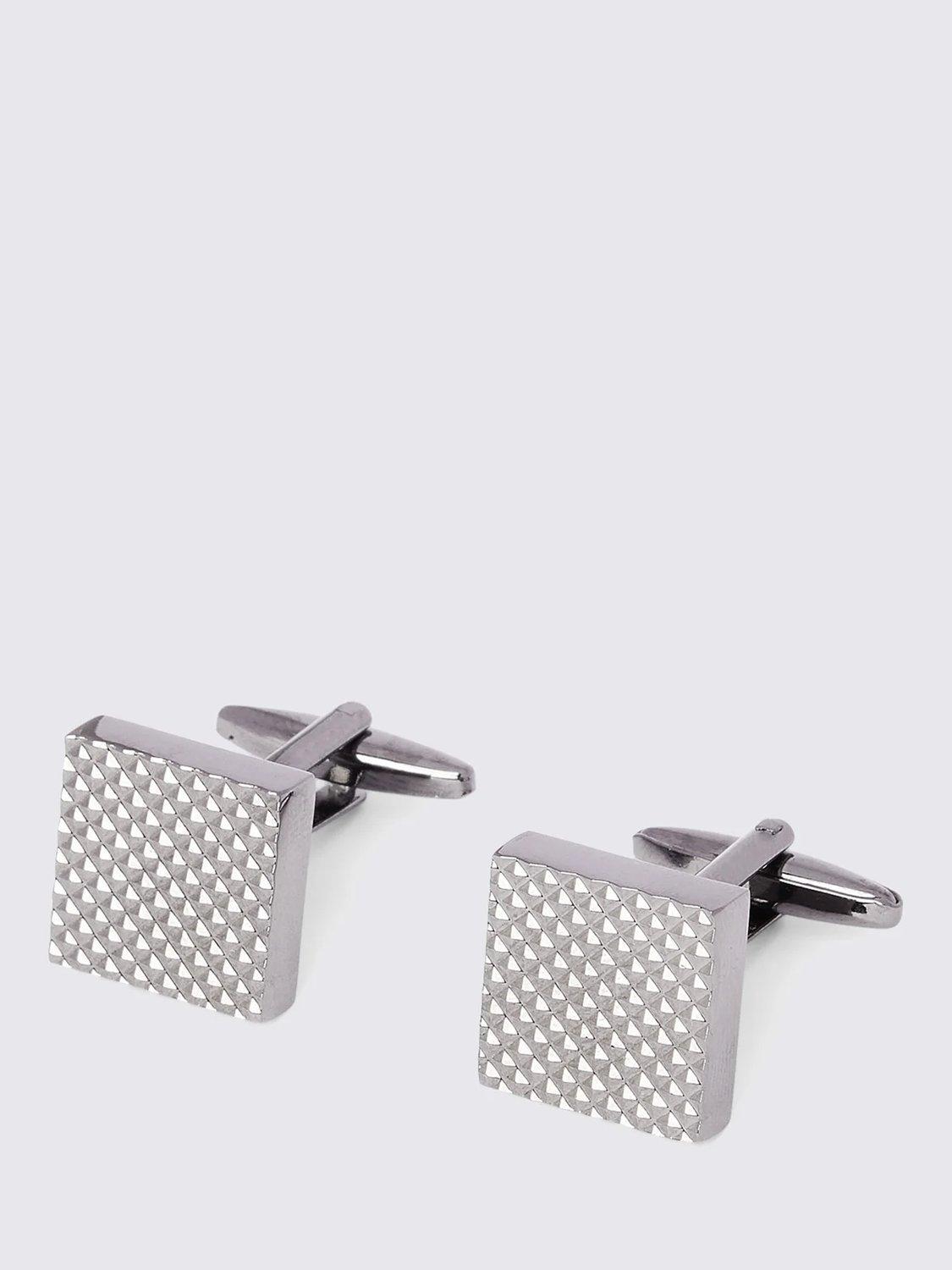 Product image 1 of 4, which shows Moss Textured Square Cufflinks, Grey