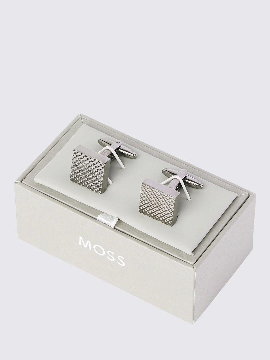 Product image 2 of 4, which shows Moss Textured Square Cufflinks, Grey
