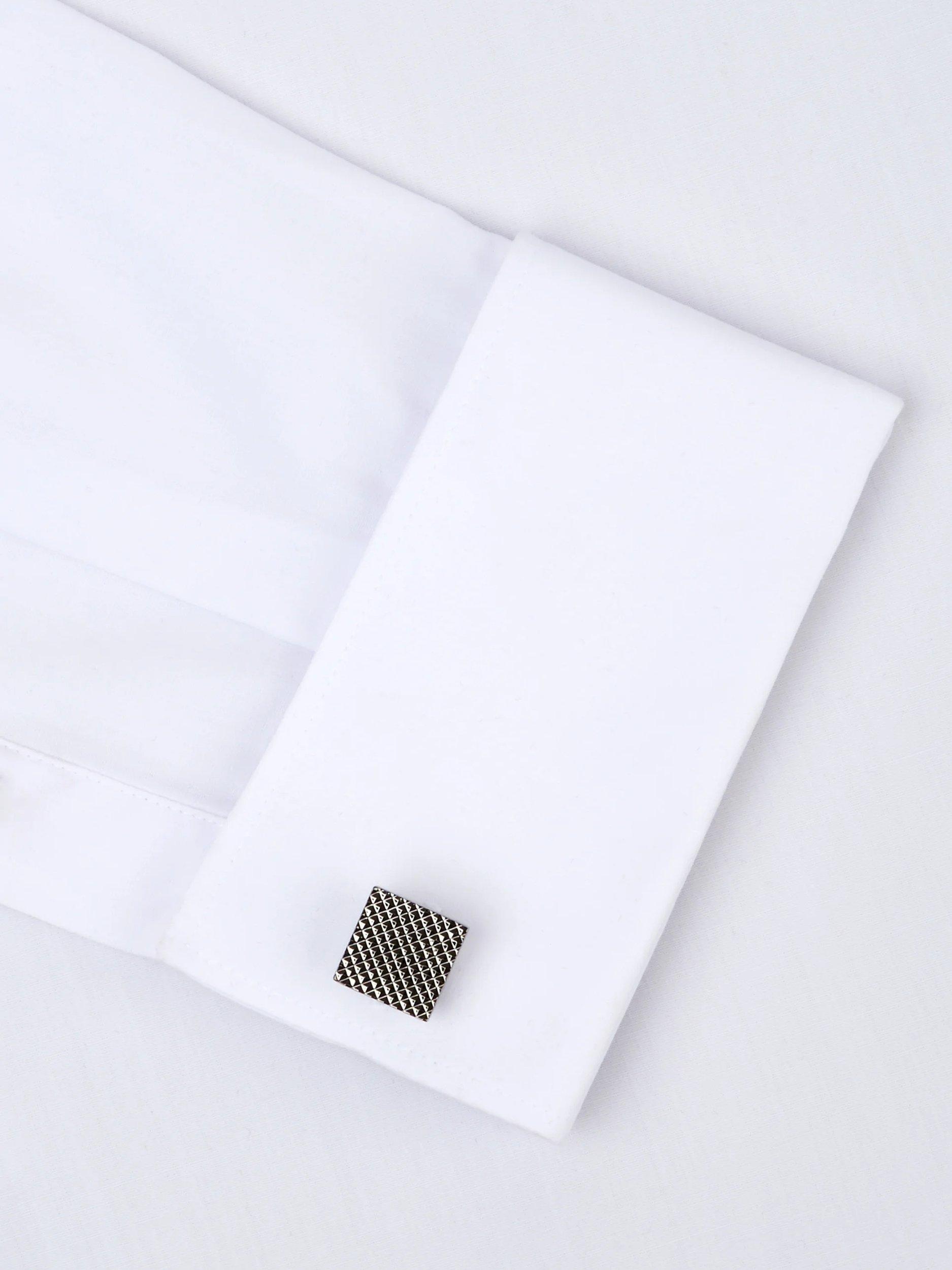 Product image 3 of 4, which shows Moss Textured Square Cufflinks, Grey