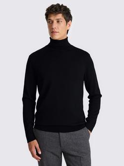 Moss Merino Wool Blend Roll Neck Jumper, Black