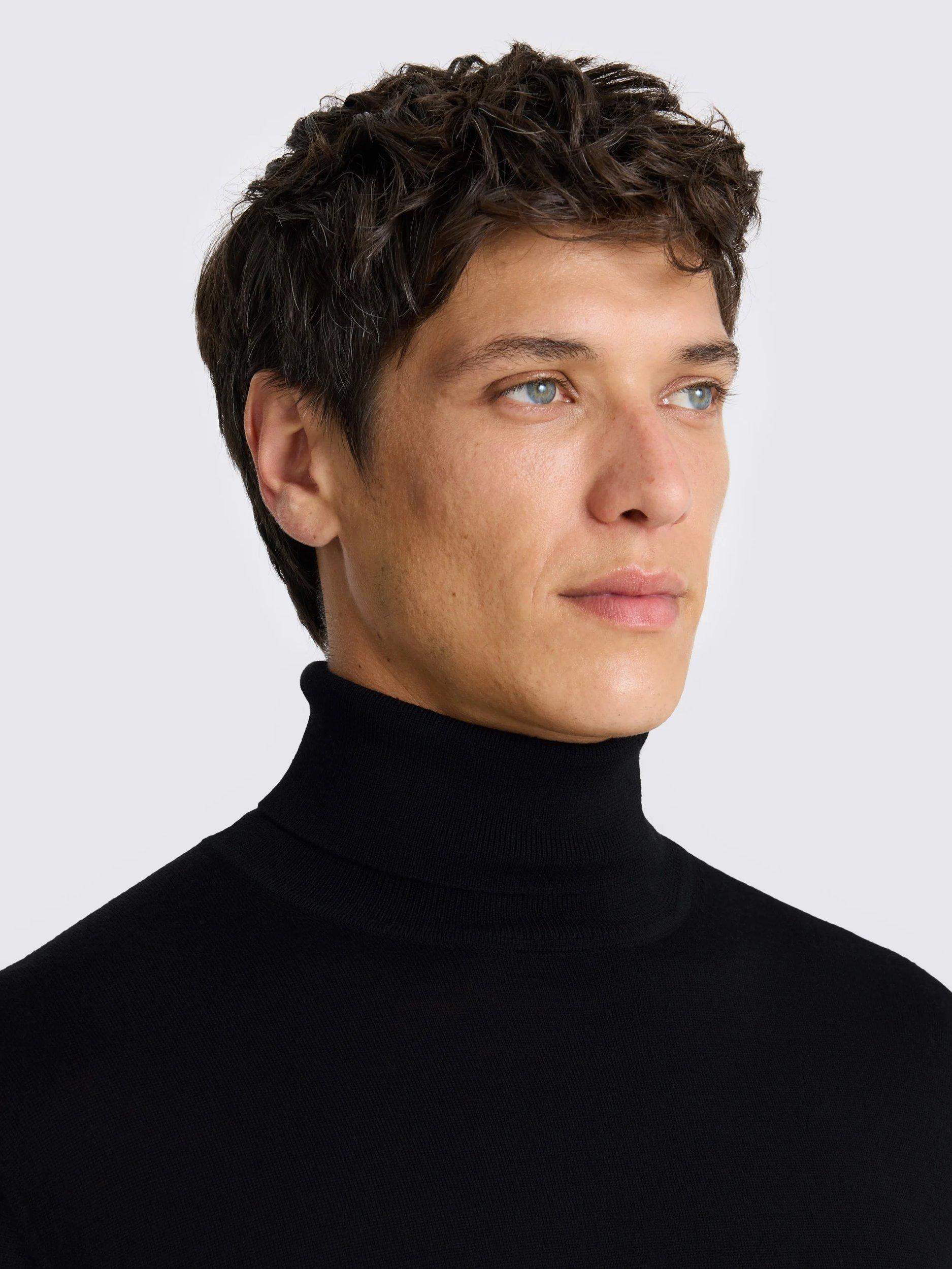 Product image 3 of 5, which shows Moss Merino Wool Blend Roll Neck Jumper, Black, S