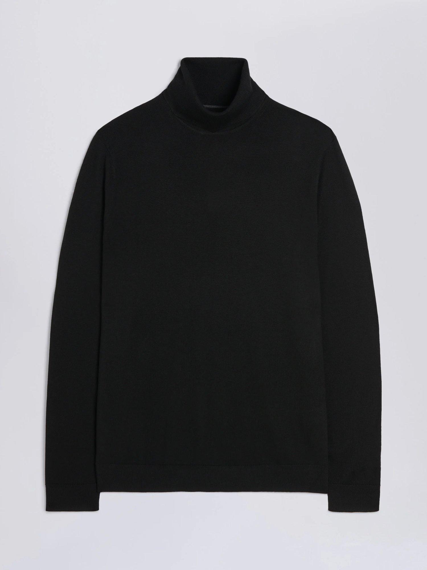 Product image 4 of 5, which shows Moss Merino Wool Blend Roll Neck Jumper, Black, S