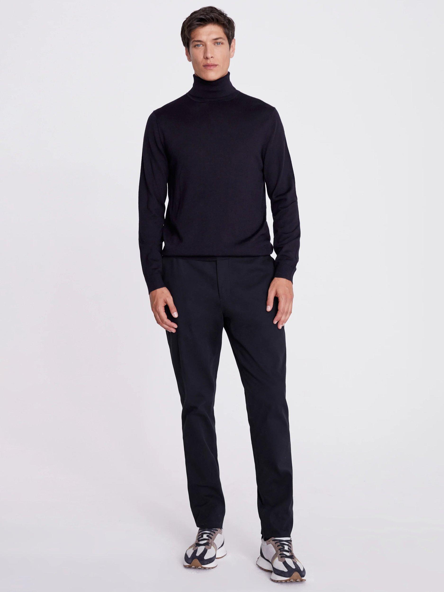 Product image 2 of 5, which shows Moss Merino Wool Blend Roll Neck Jumper, Navy, S