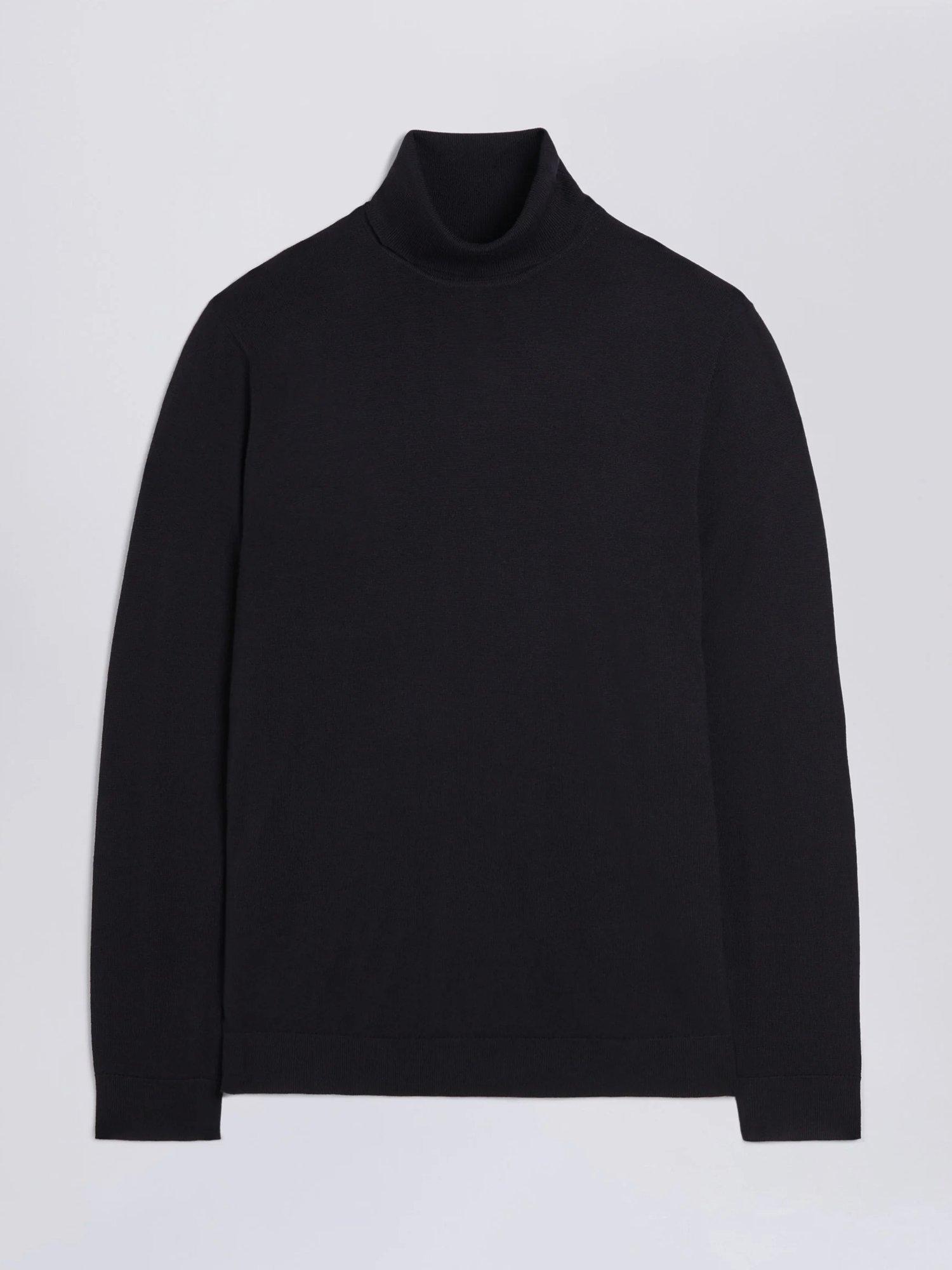 Product image 4 of 5, which shows Moss Merino Wool Blend Roll Neck Jumper, Navy, S