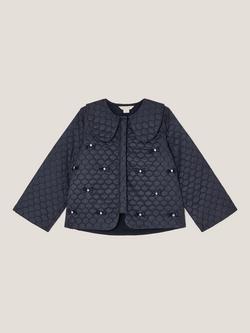 Monsoon Kids' Bow Quilted Jacket, Navy - view 2, Navy