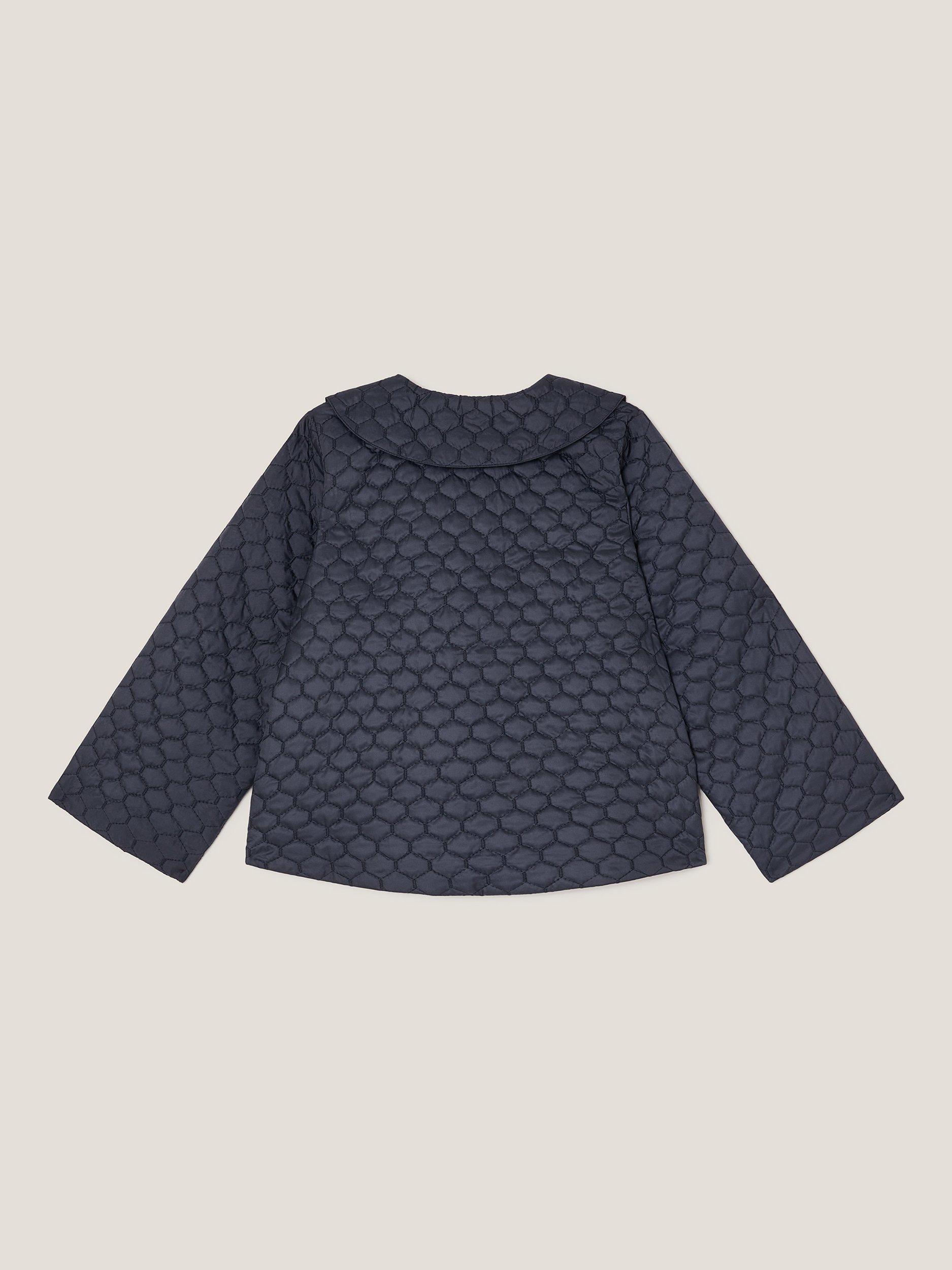 Product image 3 of 3, which shows Monsoon Kids' Bow Quilted Jacket, Navy, 3-4 years