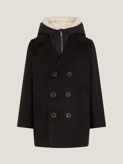 Monsoon Kids' Zipped Double Breasted Hooded Peacoat, Black - view 2, Black