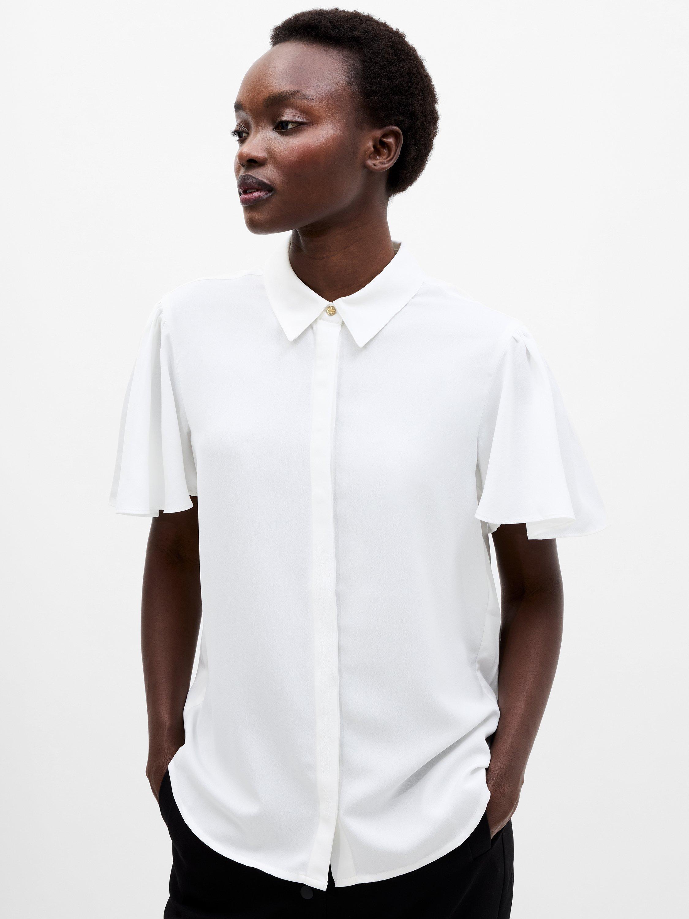Product image 1 of 5, which shows French Connection Mila Flutter Sleeve Shirt, White, 6