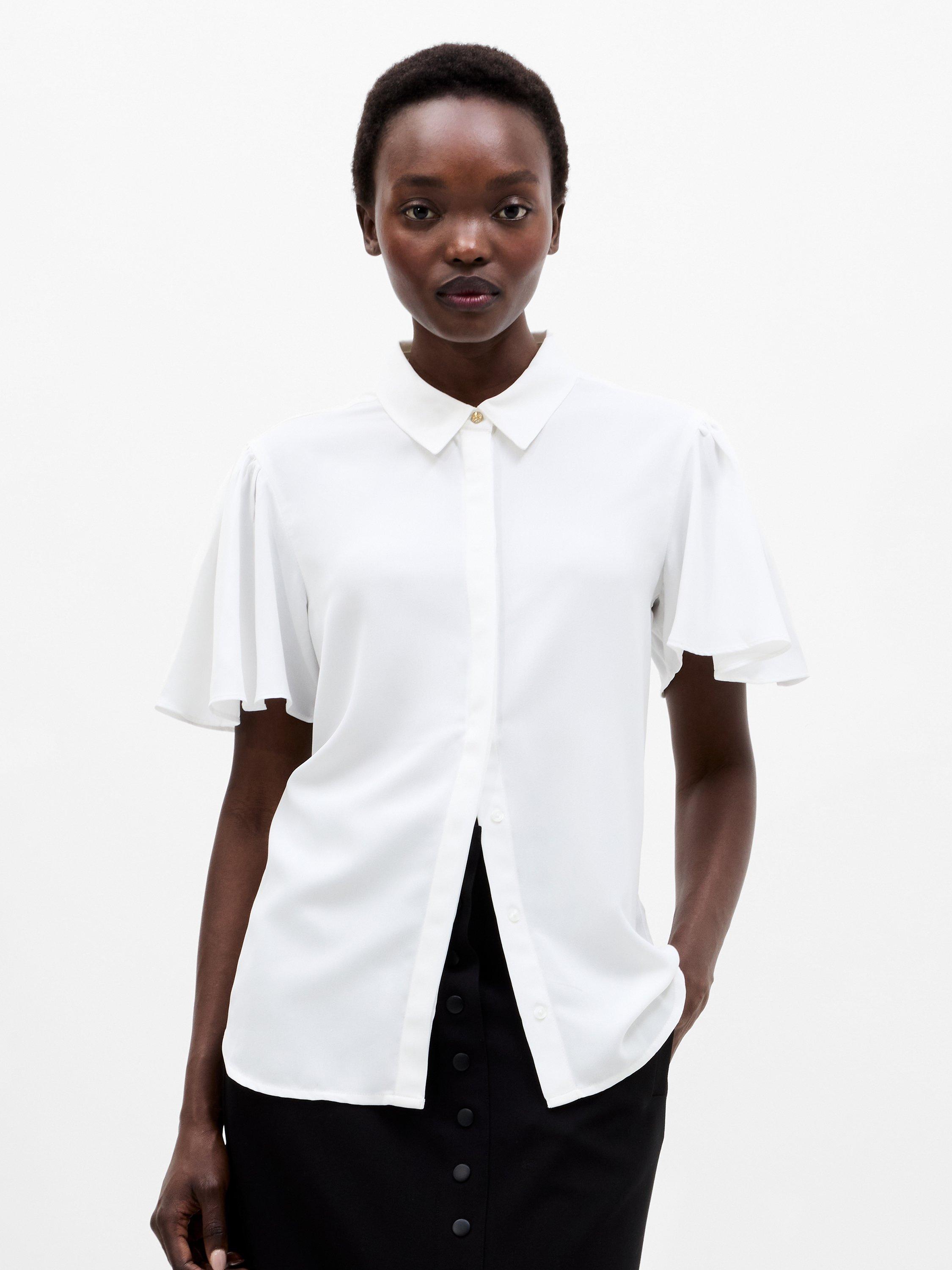 Product image 4 of 5, which shows French Connection Mila Flutter Sleeve Shirt, White, 6