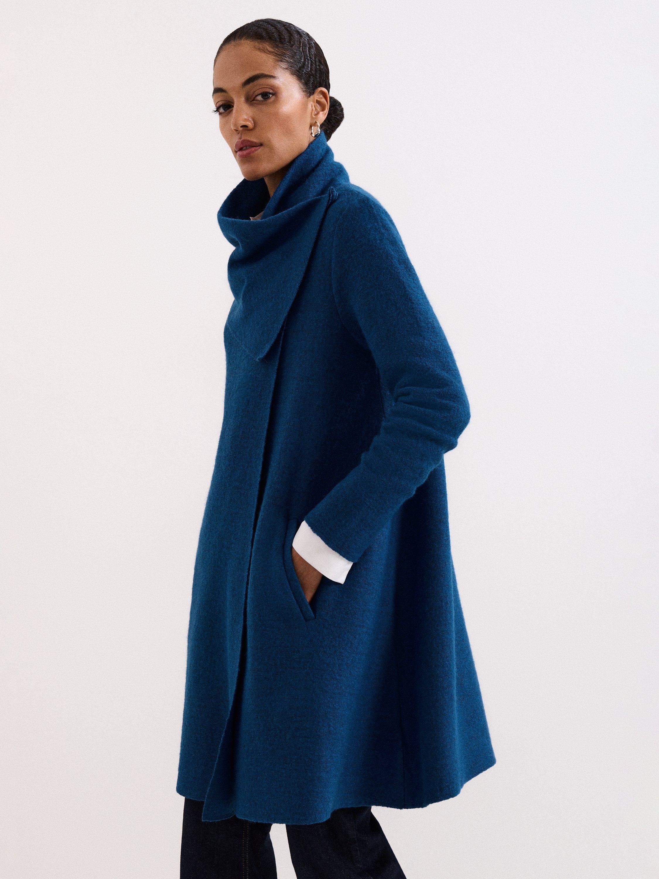 Product image 1 of 9, which shows Phase Eight Bellona Knit Wrap Coat, Dark Teal, 10