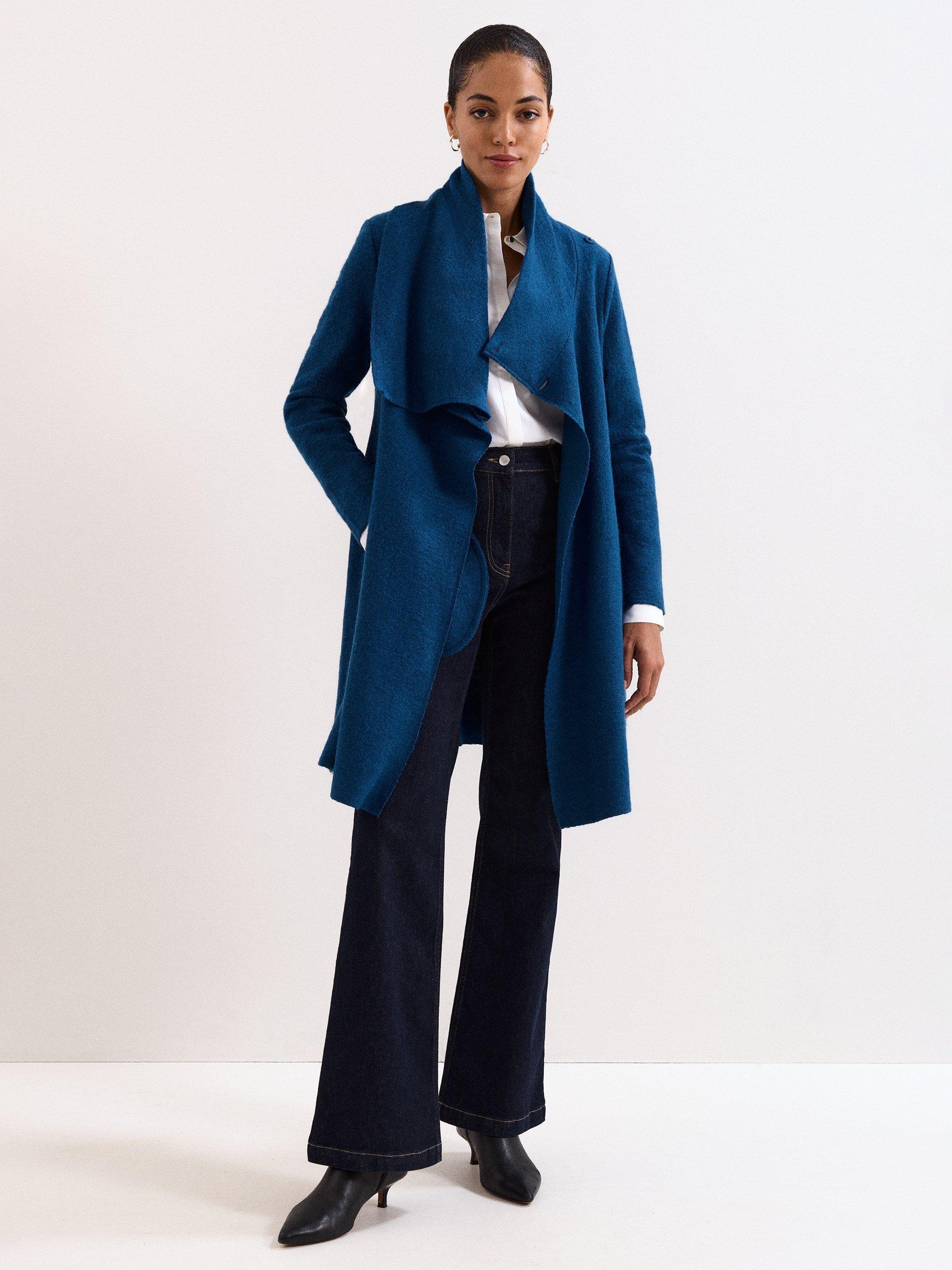 Product image 3 of 9, which shows Phase Eight Bellona Knit Wrap Coat, Dark Teal, 10