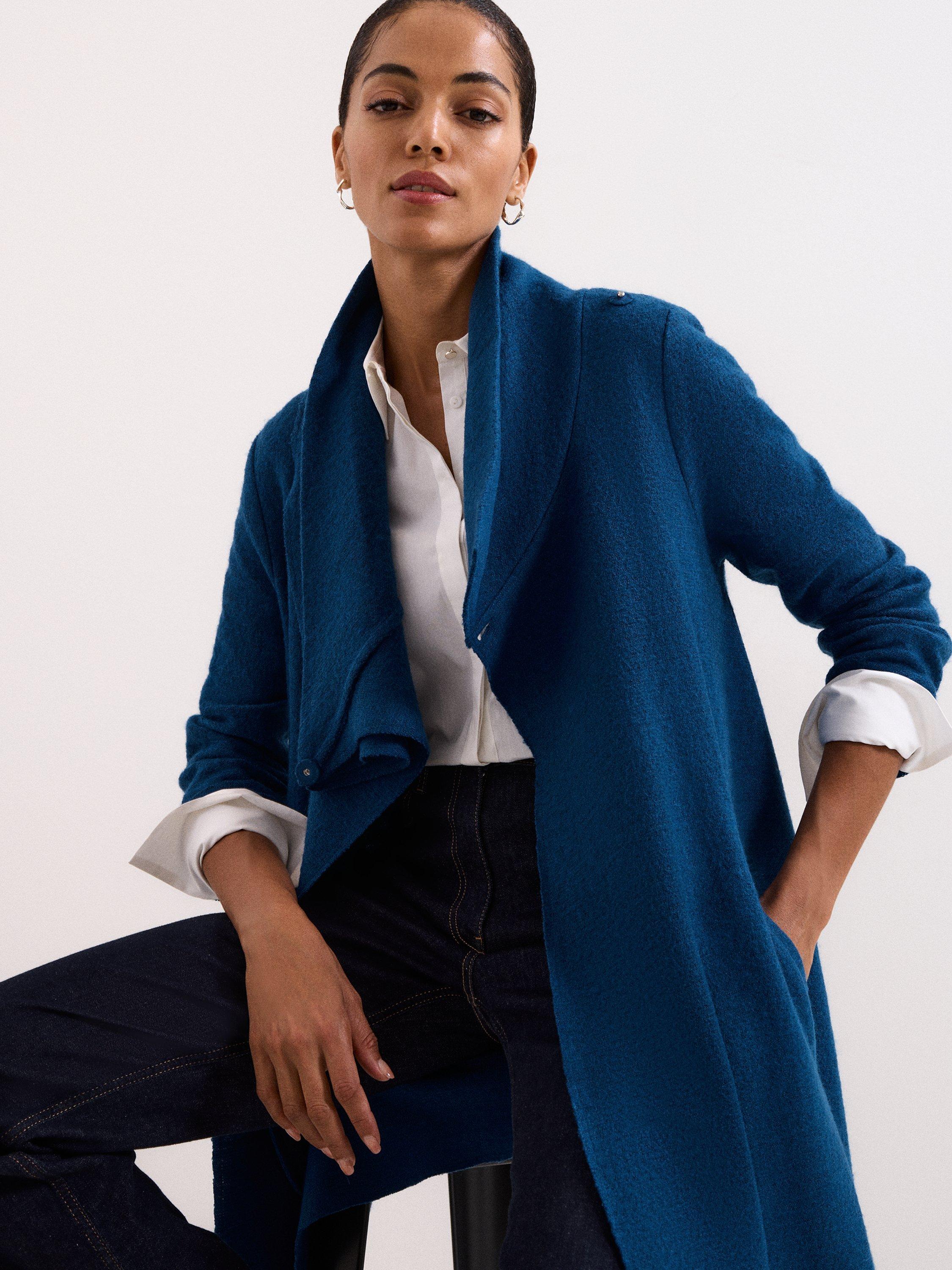Product image 8 of 9, which shows Phase Eight Bellona Knit Wrap Coat, Dark Teal, 10