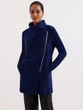 Phase Eight Byanca Asymmetric Zip Knit Coat, Cobalt