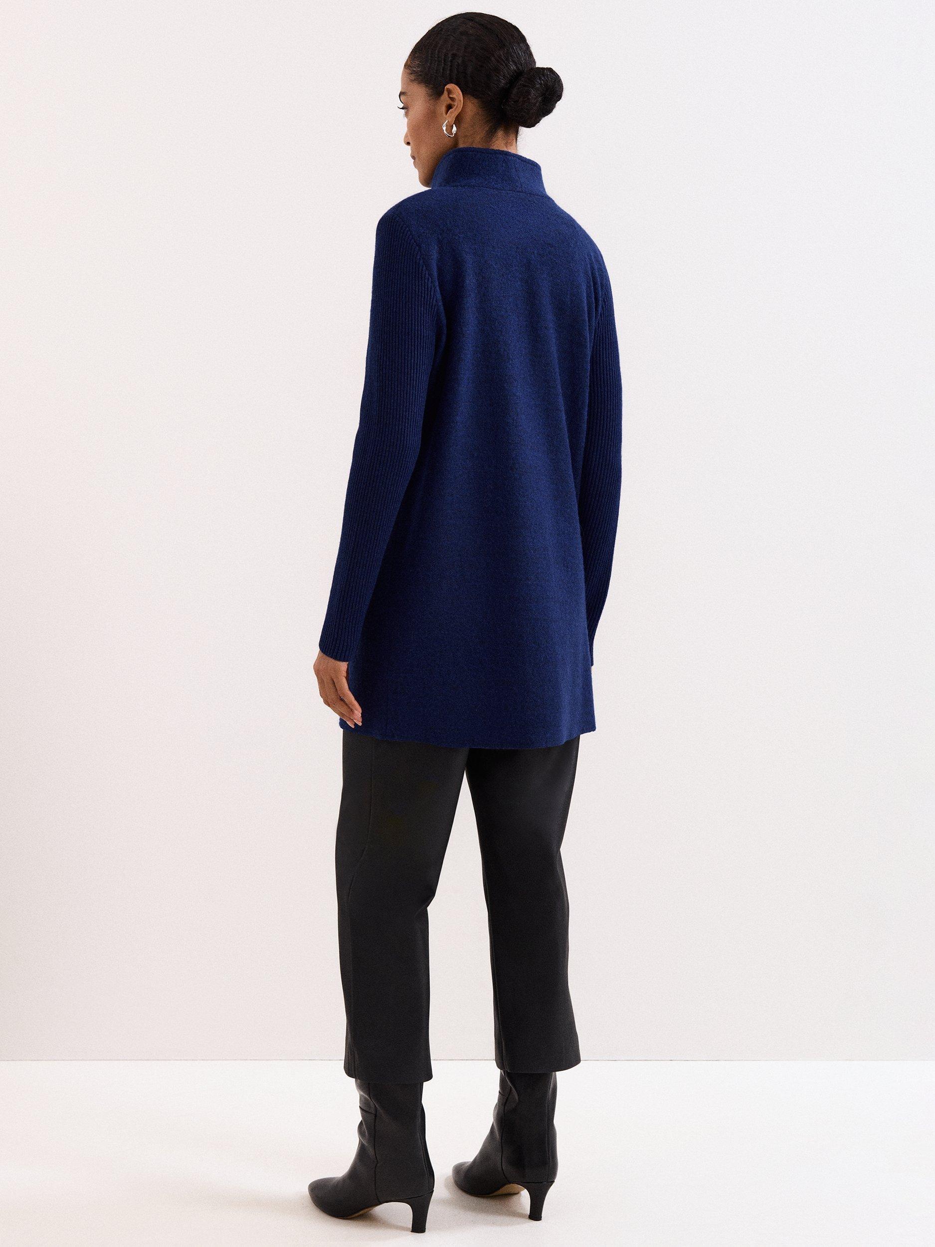 Product image 2 of 8, which shows Phase Eight Byanca Asymmetric Zip Knit Coat, Cobalt, 14