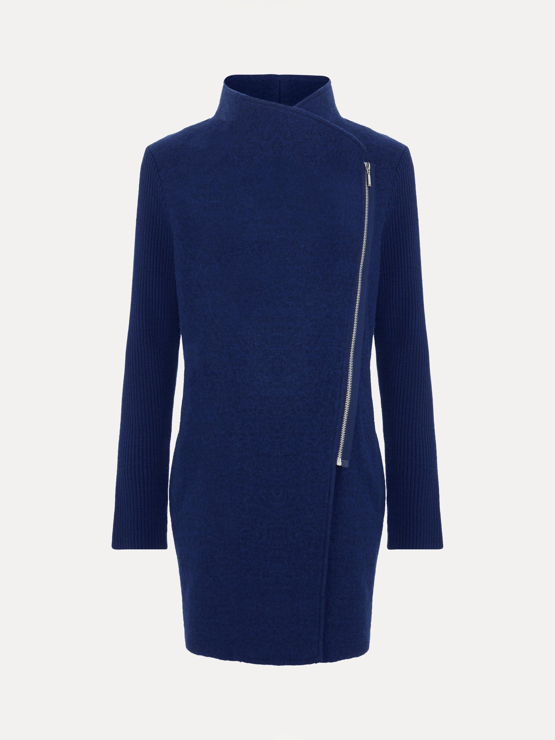 Product image 5 of 8, which shows Phase Eight Byanca Asymmetric Zip Knit Coat, Cobalt, 14