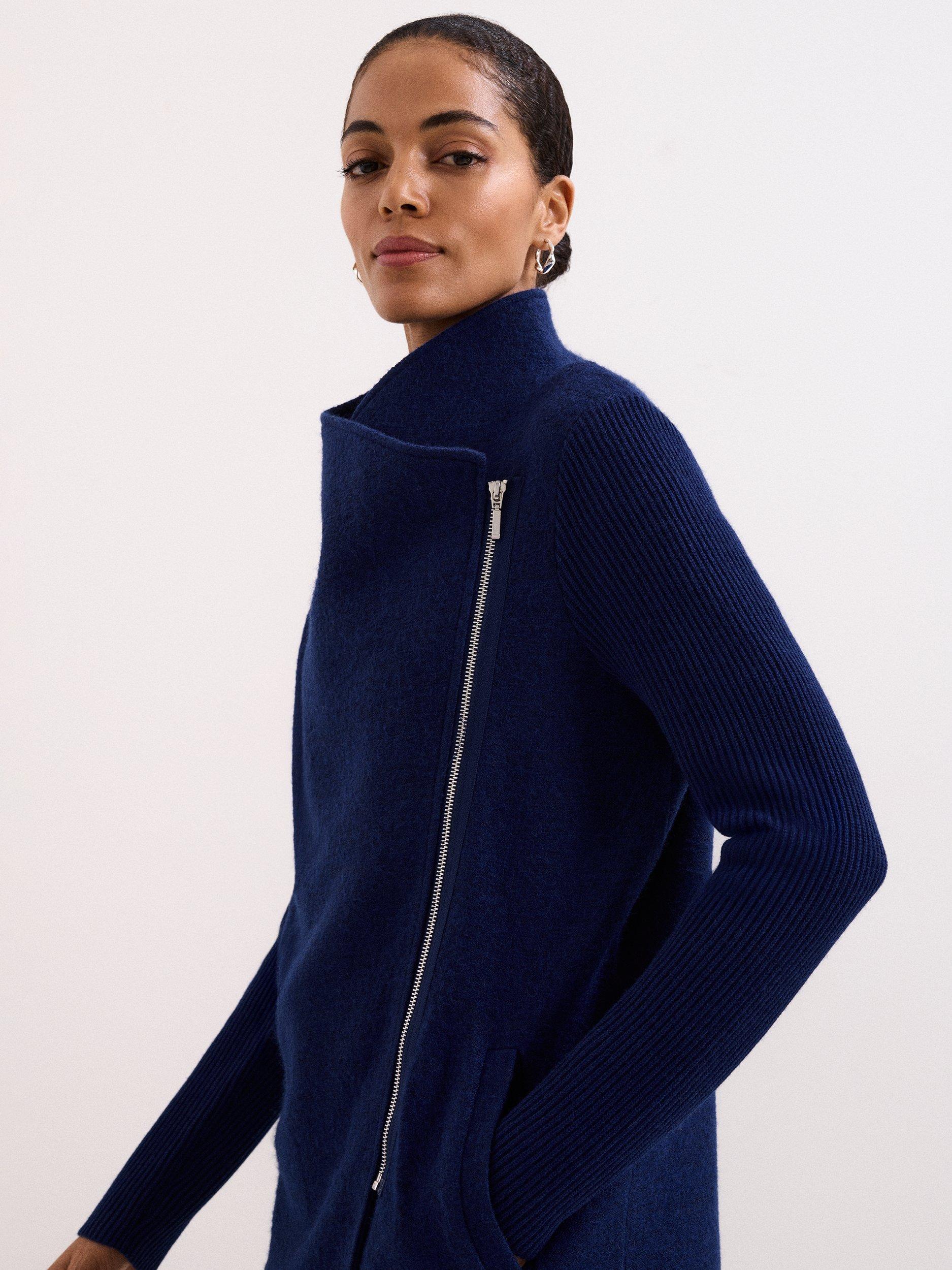 Product image 7 of 8, which shows Phase Eight Byanca Asymmetric Zip Knit Coat, Cobalt, 14