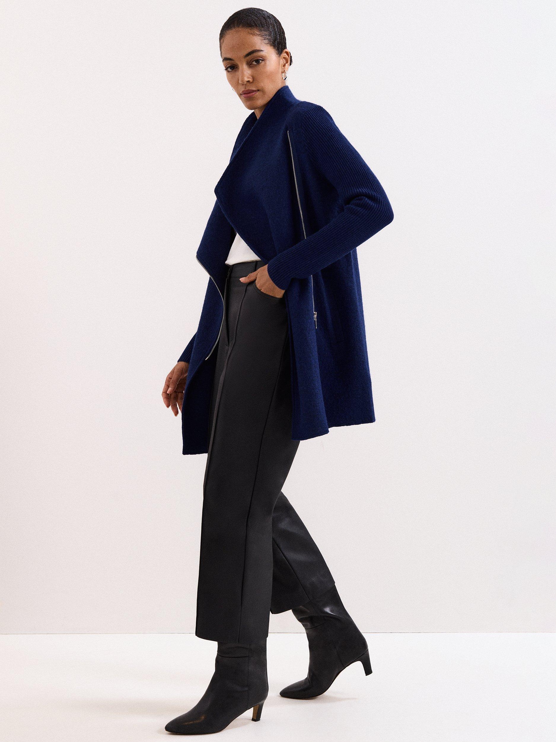 Product image 8 of 8, which shows Phase Eight Byanca Asymmetric Zip Knit Coat, Cobalt, 14