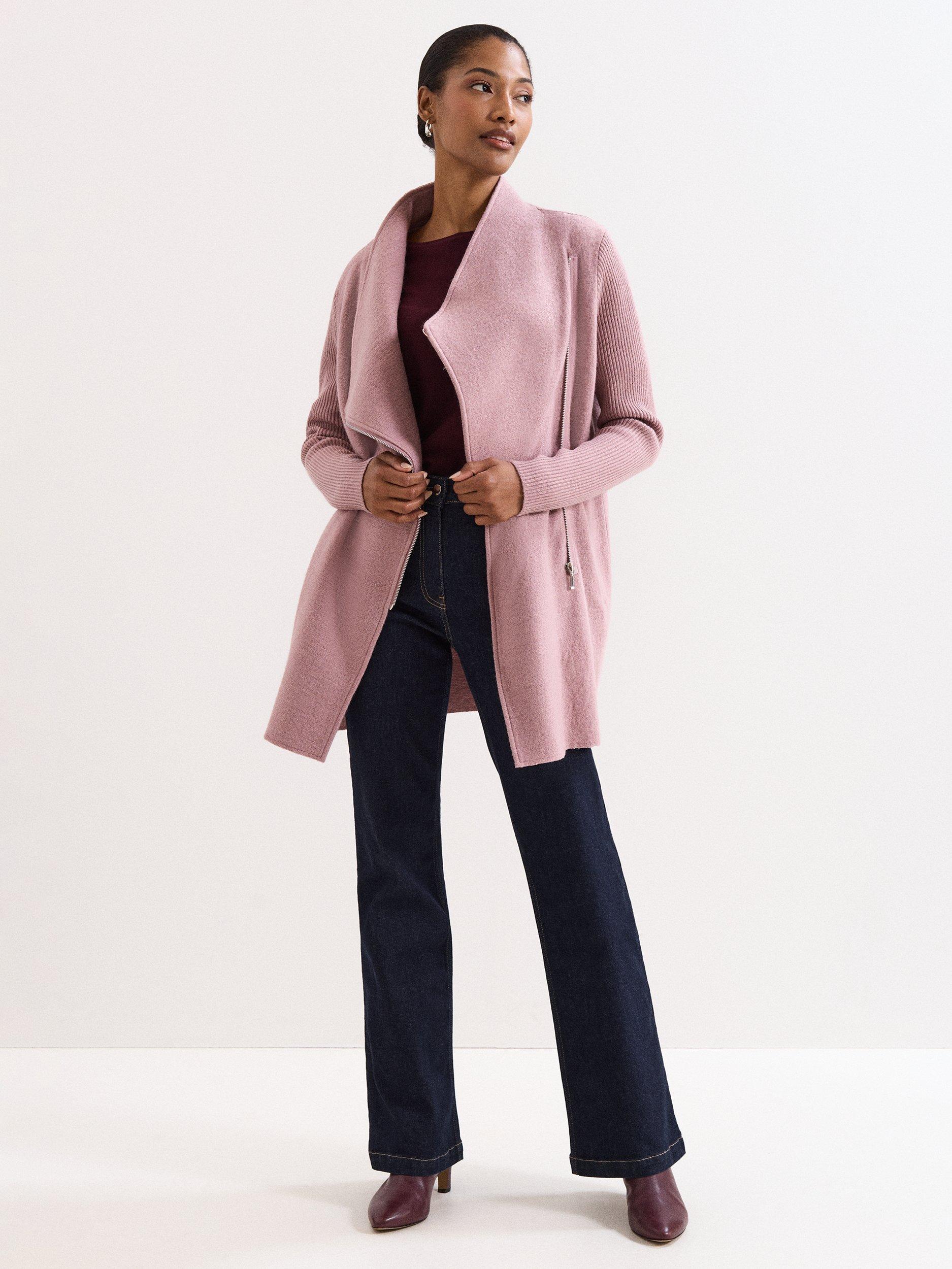 Product image 3 of 10, which shows Phase Eight Byanca Longline Zip Coat, Pale Pink, 12