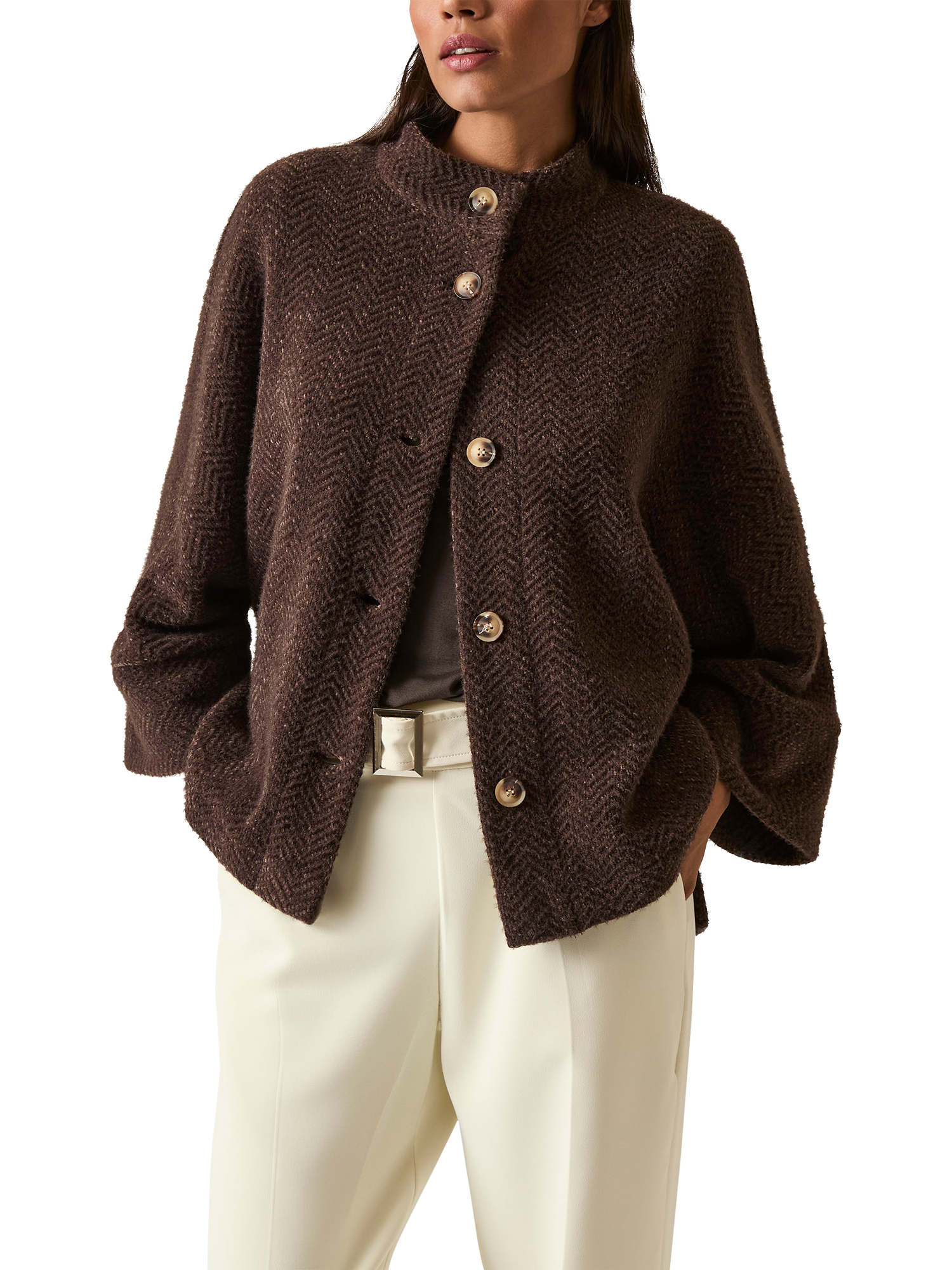 James Lakeland Textured Batwing Jacket, Brown